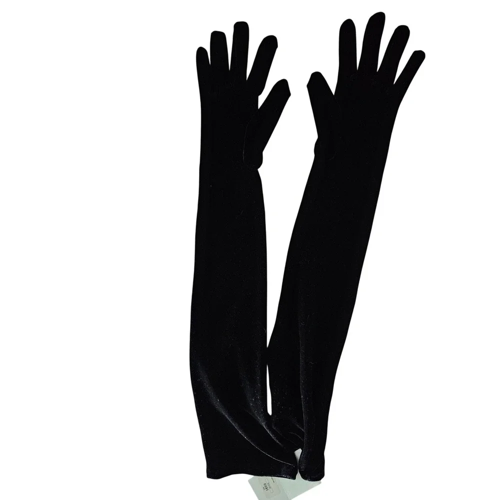 C Bling Intimates Womens Black Velvet Opera Length Evening Gloves NWT